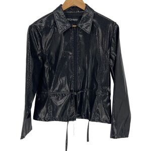 Highway Womens Moto Jacket Snakeskin Faux Leather Full Zip Lined Black Large‎